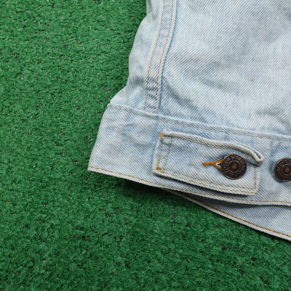 VINTAGE LEVI'S USA MADE MOTLEY CRUE DENIM JEAN BATTLE VEST WOMENS 14 21X22.5 - Picture 2 of 16